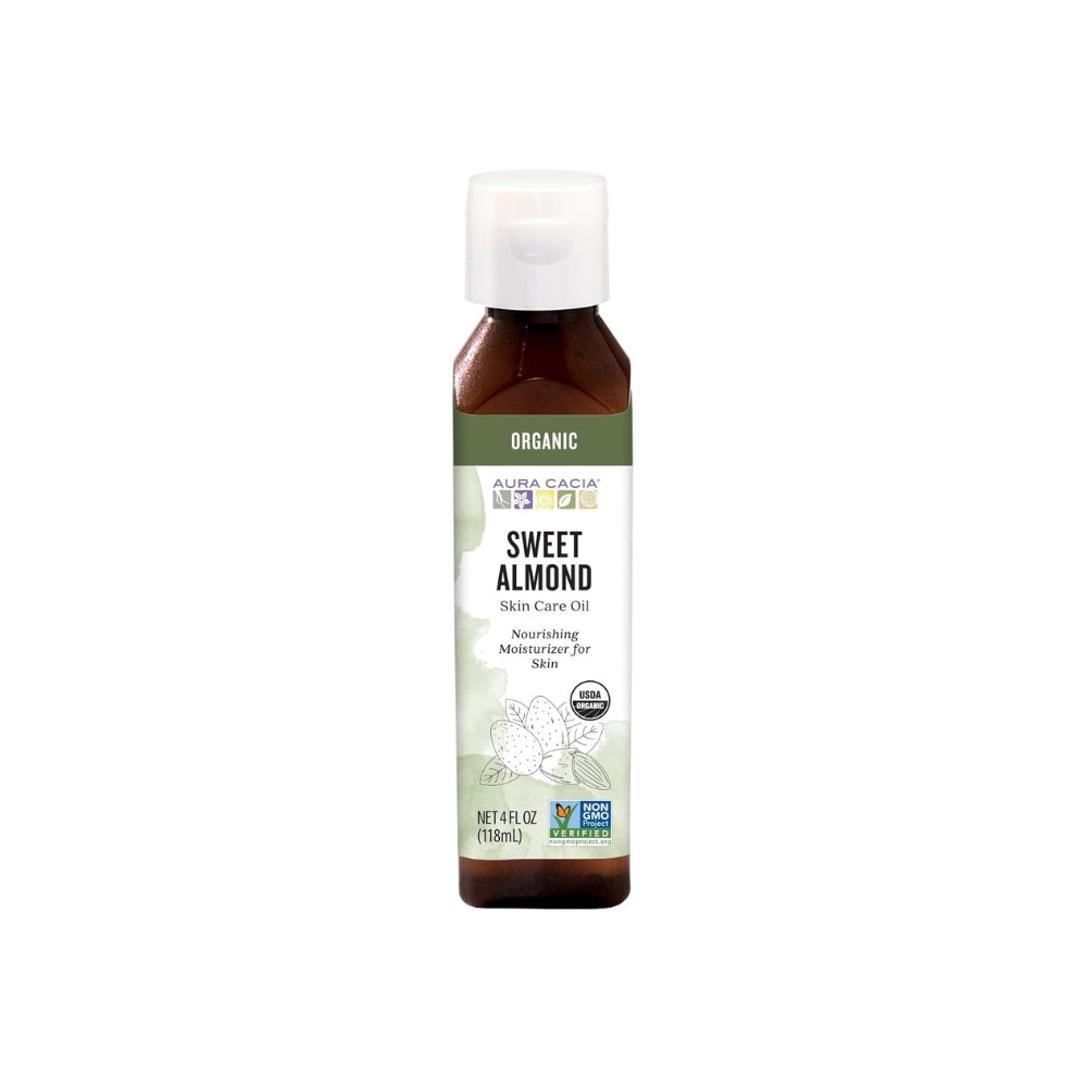 Aura Cacia Organic Sweet Almond Oil – Cold Pressed, GC/MS Tested, 4 fl oz